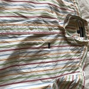 Falconable Mens Buttondown Shirt SzM MultiStripes Cotton Short Sleeves Used